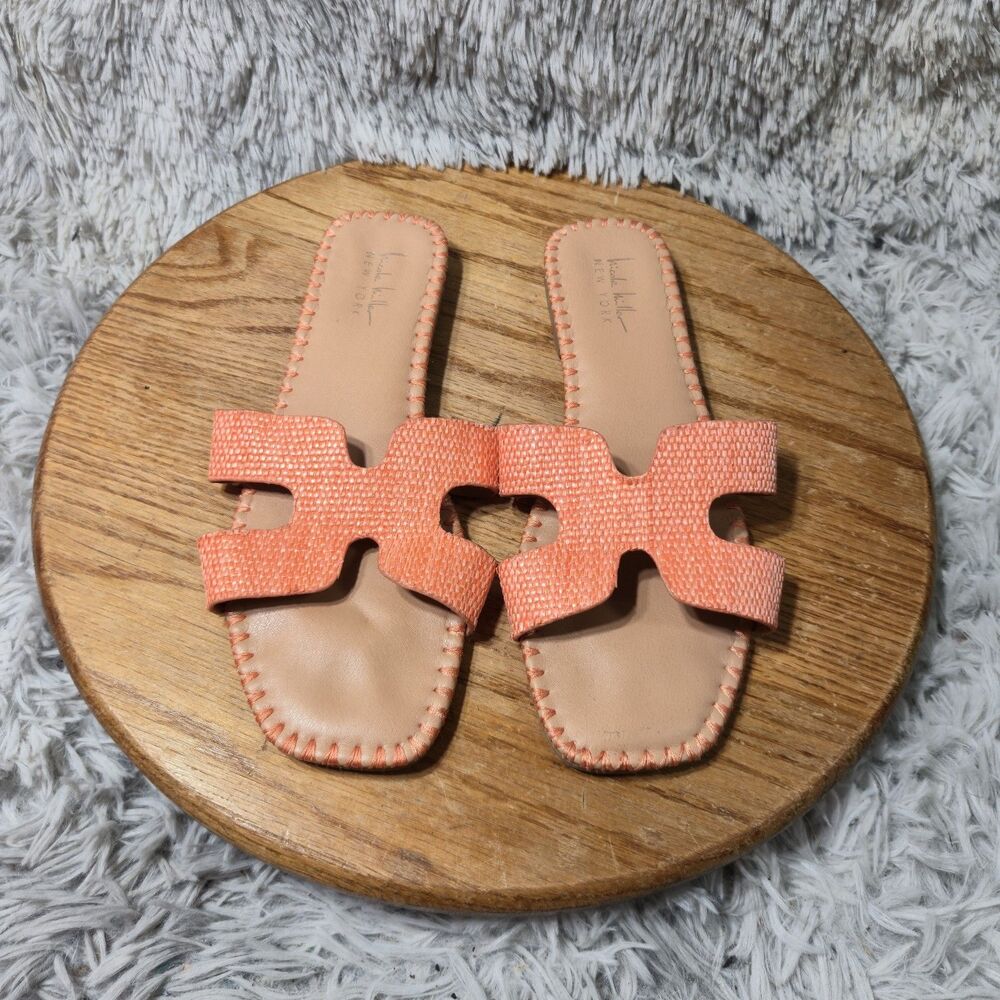 Nicole Miller Jessa Slide Slip On Sandals Women Size 8.5 Pink W/ Trim Low Heel